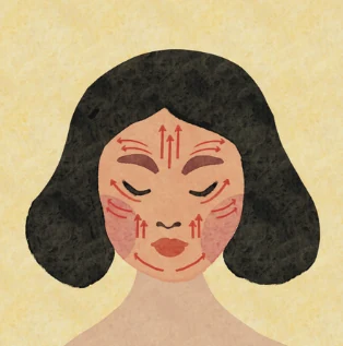 Illustration of a face with massage arrows